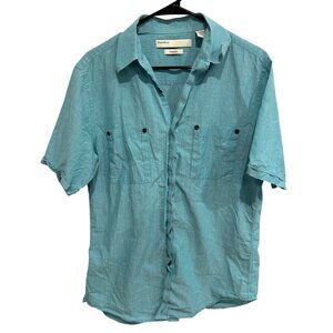 Perry Ellis Mens Modern Fit Medium Turquoise Short Sleeve Button-Up Shirt